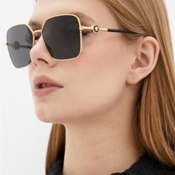 Versace Gold Frame Sunglasses with Black Lenses - Picture 1 of 5